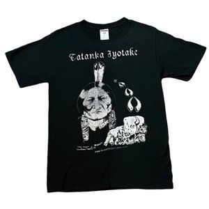 "Sitting Bull" Native American Black Cotton Blend Crewneck Graphic Tee Size S